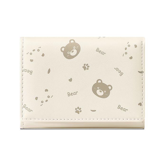 INOVERA (LABEL) Wallets for Women, Girls - Faux Leather Stylish Card, Coin Holder Mini Cute Bear Pattern Purse - Small Hand Wallet (White) - Image 1