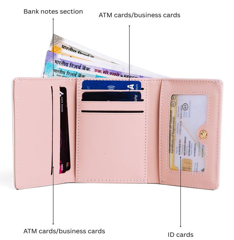 INOVERA (LABEL) Wallets for Women, Girls - Faux Leather Stylish Card, Coin Holder Mini Cute Bear Pattern Purse - Small Hand Wallet (White) - Image 3