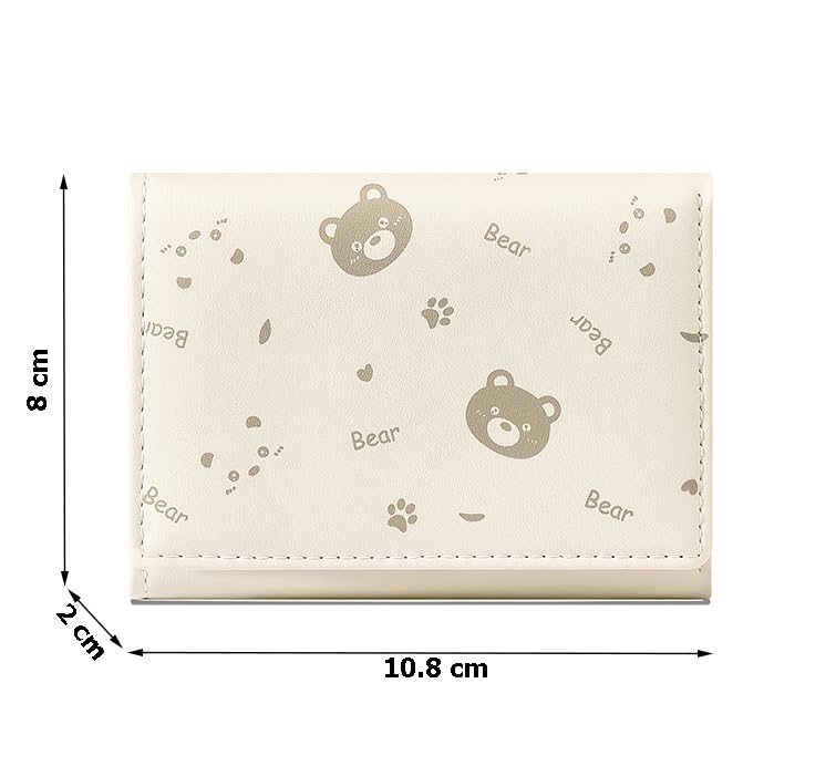 INOVERA (LABEL) Wallets for Women, Girls - Faux Leather Stylish Card, Coin Holder Mini Cute Bear Pattern Purse - Small Hand Wallet (White) - Image 2