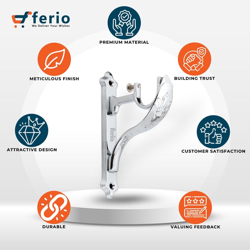Ferio Curtain Rod Holder for Window Accessories Heavy Duty Curtain Holder Chrome Finish Jaguar Curtain Brackets for 1 Inch Curtain Pipe Pack of 10 Zinc - Image 4