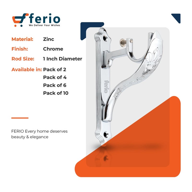 Ferio Curtain Rod Holder for Window Accessories Heavy Duty Curtain Holder Chrome Finish Jaguar Curtain Brackets for 1 Inch Curtain Pipe Pack of 10 Zinc - Image 3