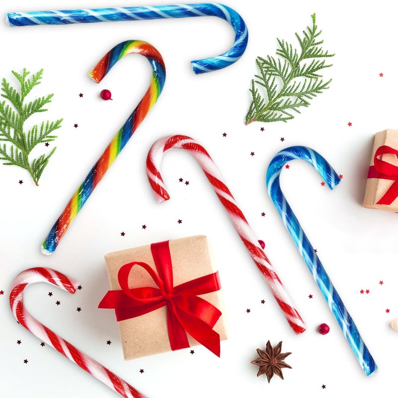 Christmas Candy Canes Tutti Frutti, Blue/White Peppermint, Red and White Cherry Mix Flavors - Bulk Candy Canes Individually Wrapped for Family Holiday Indulgement, Candy Cane Gift Set (150 Count) - Image 4