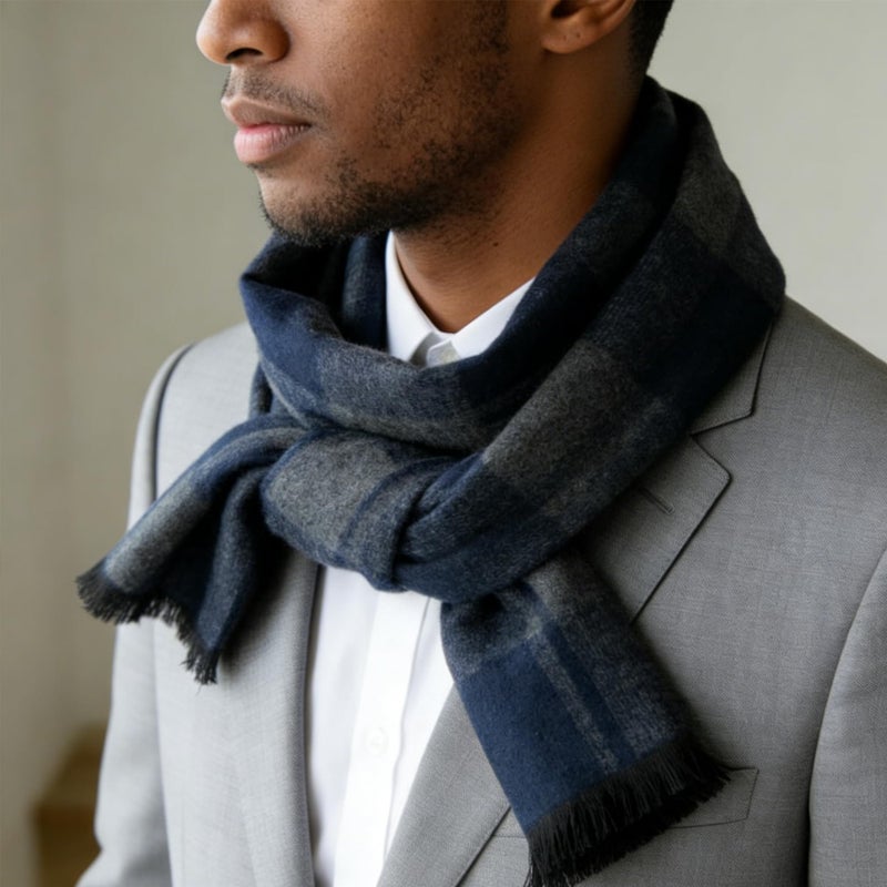 IZUS Mens Scarf Winter Plaid Scarf Cashmere Feel Warm-Shawl Long Tartan Scarves for Men Cold Weather - Image 4