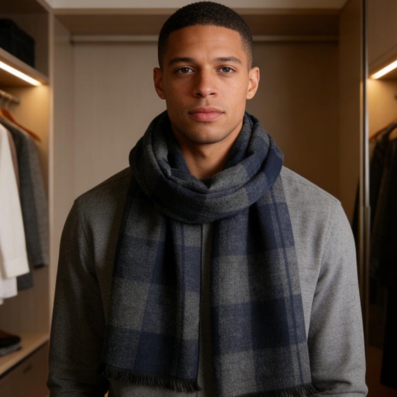 IZUS Mens Scarf Winter Plaid Scarf Cashmere Feel Warm-Shawl Long Tartan Scarves for Men Cold Weather - Image 3