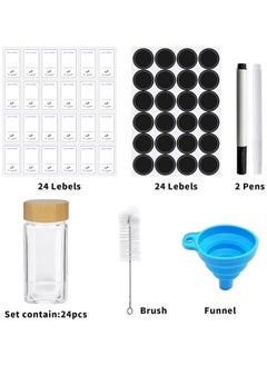 Yoawllty Spices Organizer 24Pcs, Glass Spice Jar Set, 4oz Empty Square Spices Container with Bamboo Lids, Labels Stickers, Shaker Lids, Funnel, Paint Pens and Cleaning Brush  - Image 5