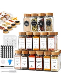 Yoawllty Spices Organizer 24Pcs, Glass Spice Jar Set, 4oz Empty Square Spices Container with Bamboo Lids, Labels Stickers, Shaker Lids, Funnel, Paint Pens and Cleaning Brush  - Image 1