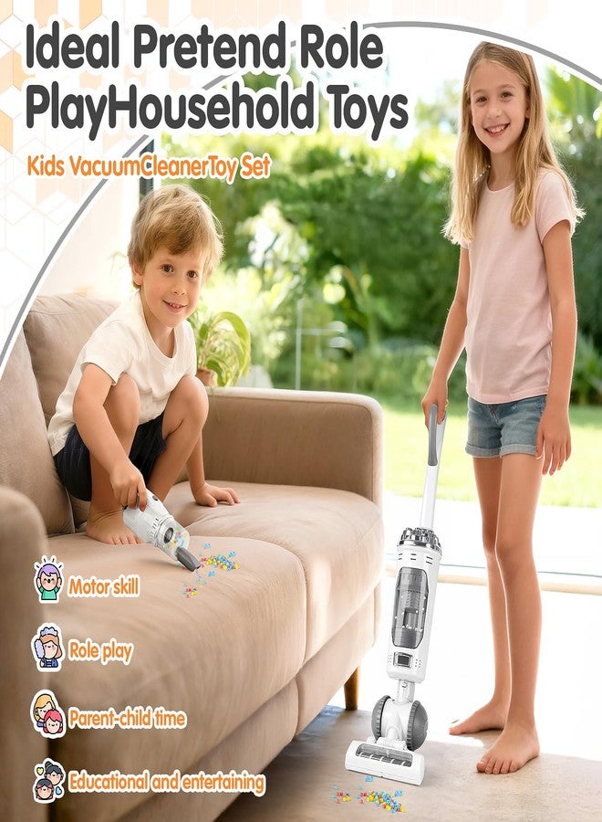 PLAY Kids Vacuum Cleaner Toy Set for Toddlers - 2PCS Toy Vacuum Sets for Toddlers 3+ Toddler Vacuum Toy That Works with Sound Effects, Baby Play Vacuum Pretend Role Play Household Housekeeping (White) - Image 3