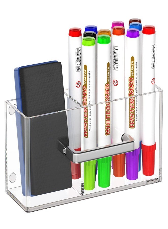 NIUBEE White Board Marker Holder with Handle, Magnetic Dry Erase Board Marker Holder for Classroom, Refrigerator, Fridge - Image 1