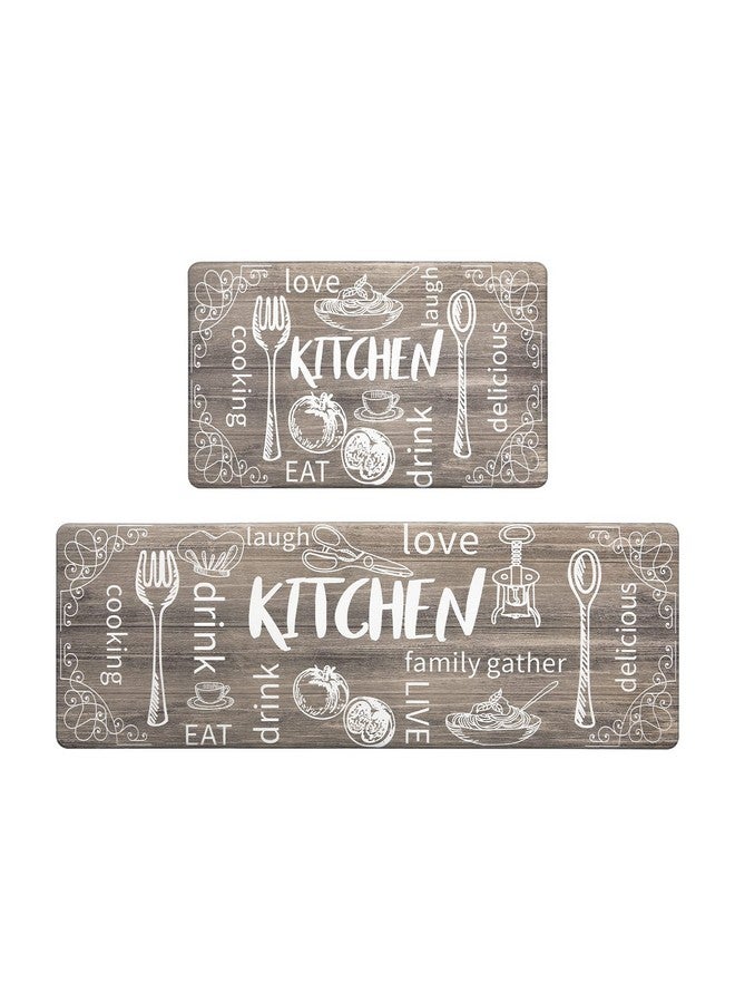 هيبي مجموعة سجاد مطبخ HEBE المضاد للتعب من قطعتين، سجاد مطبخ مبطن غير قابل للانزلاق للأرضيات، سجاد مطبخ مريح مقاوم للماء، سجاد مطبخ ريفي للطهاة، سجادة أرضية للحوض وغرفة الغسيل، لون بني - Image 1