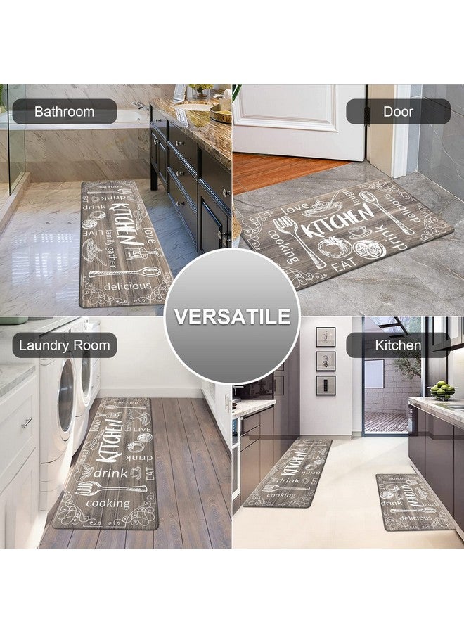 هيبي مجموعة سجاد مطبخ HEBE المضاد للتعب من قطعتين، سجاد مطبخ مبطن غير قابل للانزلاق للأرضيات، سجاد مطبخ مريح مقاوم للماء، سجاد مطبخ ريفي للطهاة، سجادة أرضية للحوض وغرفة الغسيل، لون بني - Image 2