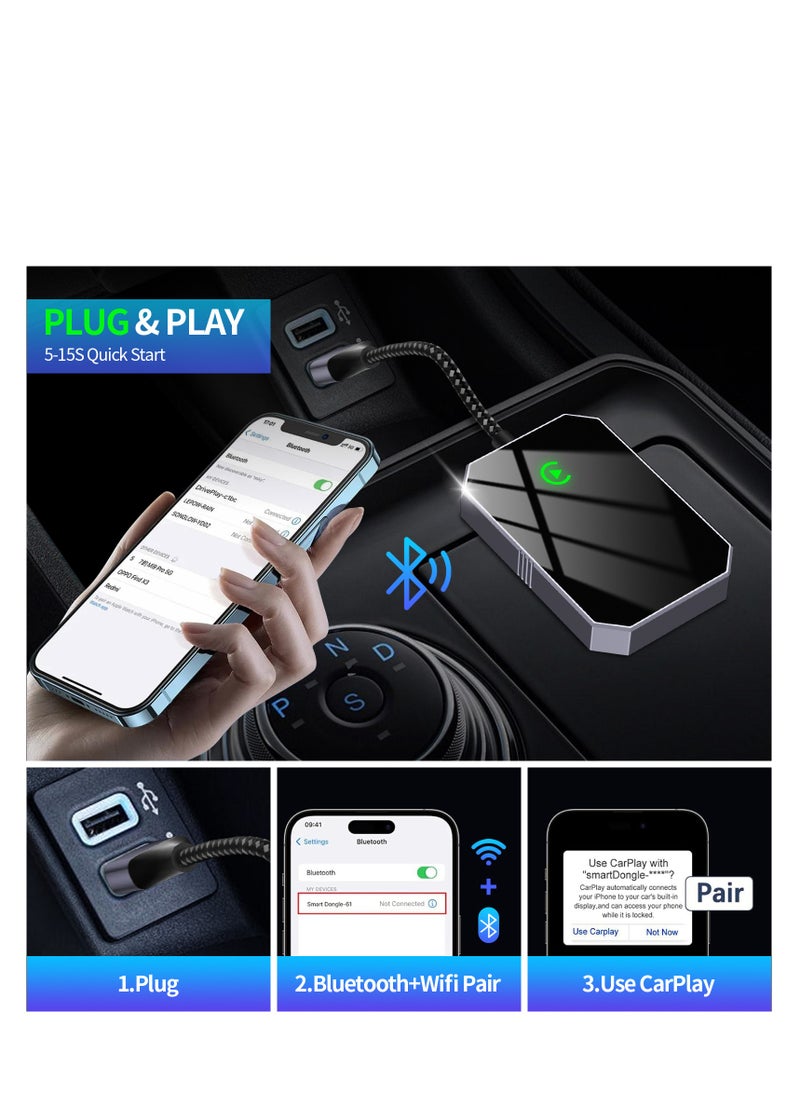 OREKO Wireless Carplay Adapter, Convert Wired to Wireless Car Play & Android Auto 2-in-1 Adapter for Apple iPhone & Android Phone, Plug & Play, Auto Connect, No Delay, with USB C, for iOS 10+ Android 11+  - Image 2