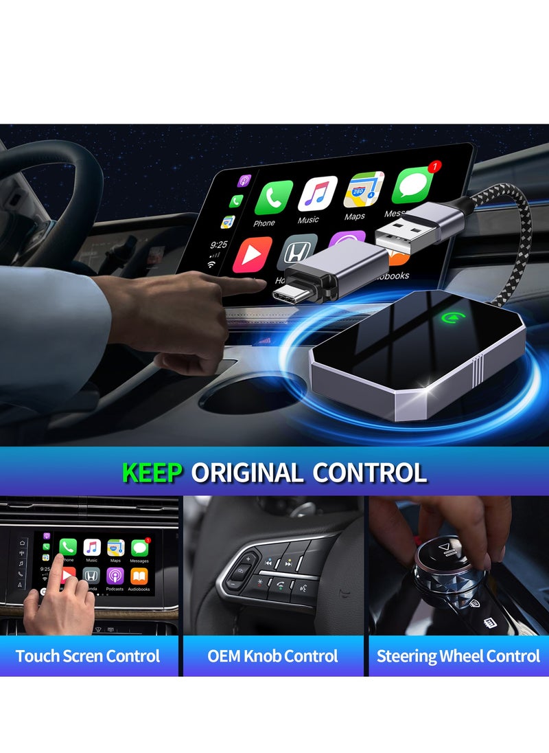 OREKO Wireless Carplay Adapter, Convert Wired to Wireless Car Play & Android Auto 2-in-1 Adapter for Apple iPhone & Android Phone, Plug & Play, Auto Connect, No Delay, with USB C, for iOS 10+ Android 11+  - Image 5