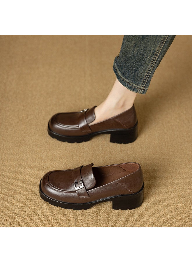 YEARCON أفضل أحذية لوفر المنصة 2025 ربيع/خريف طراز بريطاني مع مشبك حرفي من الجلد للنساء - Image 3