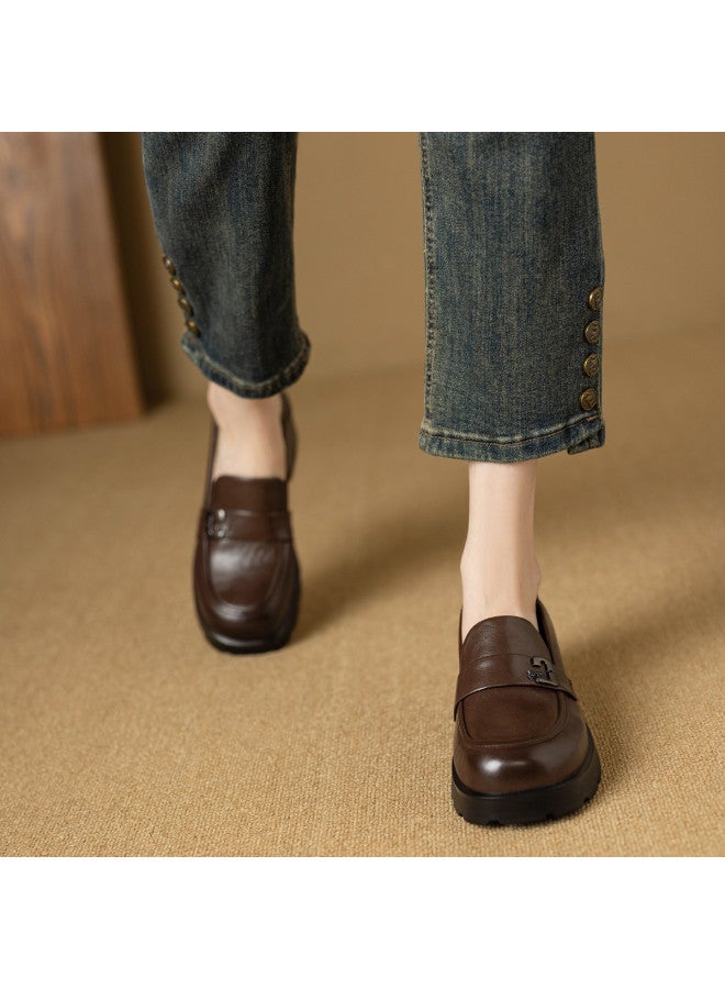 YEARCON أفضل أحذية لوفر المنصة 2025 ربيع/خريف طراز بريطاني مع مشبك حرفي من الجلد للنساء - Image 5