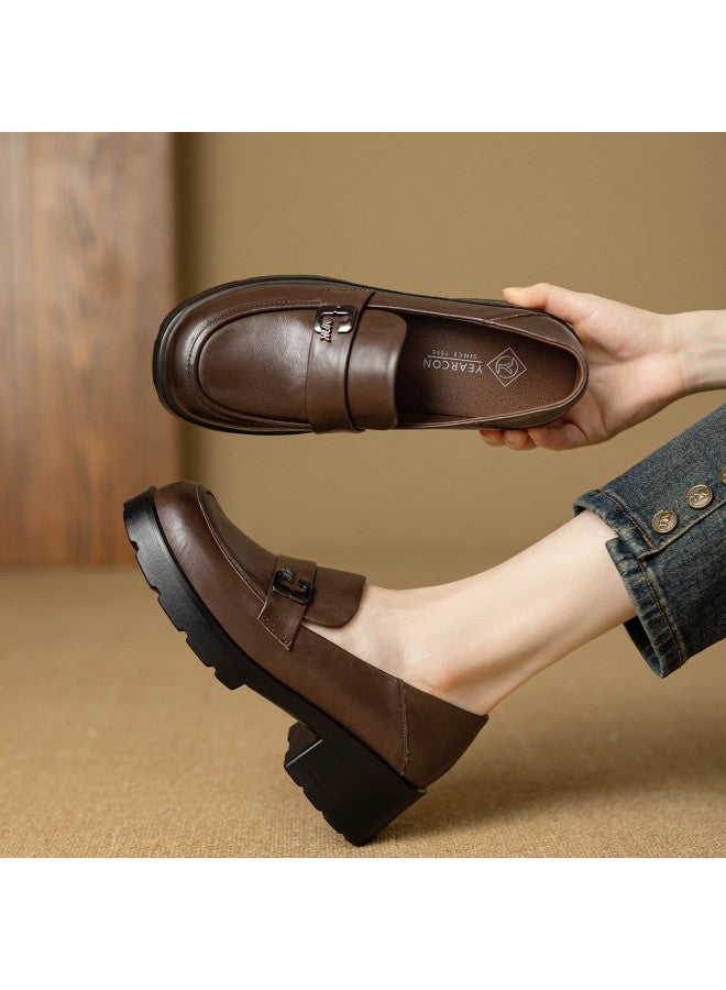 YEARCON أفضل أحذية لوفر المنصة 2025 ربيع/خريف طراز بريطاني مع مشبك حرفي من الجلد للنساء - Image 2