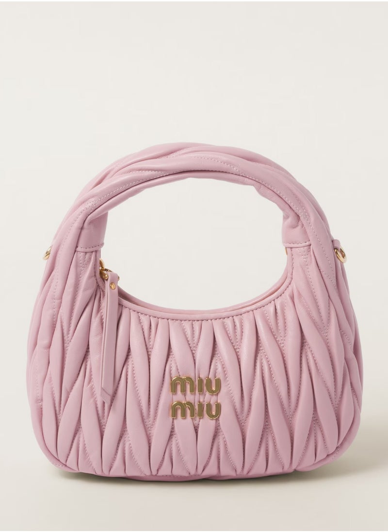 Miu Miu MIU Wander Matelassé Nappa Leather Hobo Bag, Women's Tote Bag, Womens Cross-Body Bag, Women's Hand Bag, Women's Shoulder Bag, Women's Travel Bag, Alabaster Pink  - Image 1