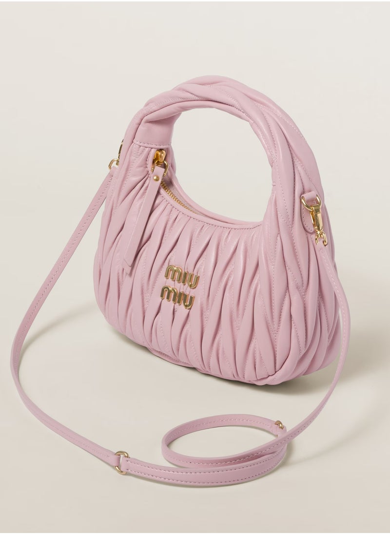 Miu Miu MIU Wander Matelassé Nappa Leather Hobo Bag, Women's Tote Bag, Womens Cross-Body Bag, Women's Hand Bag, Women's Shoulder Bag, Women's Travel Bag, Alabaster Pink  - Image 3
