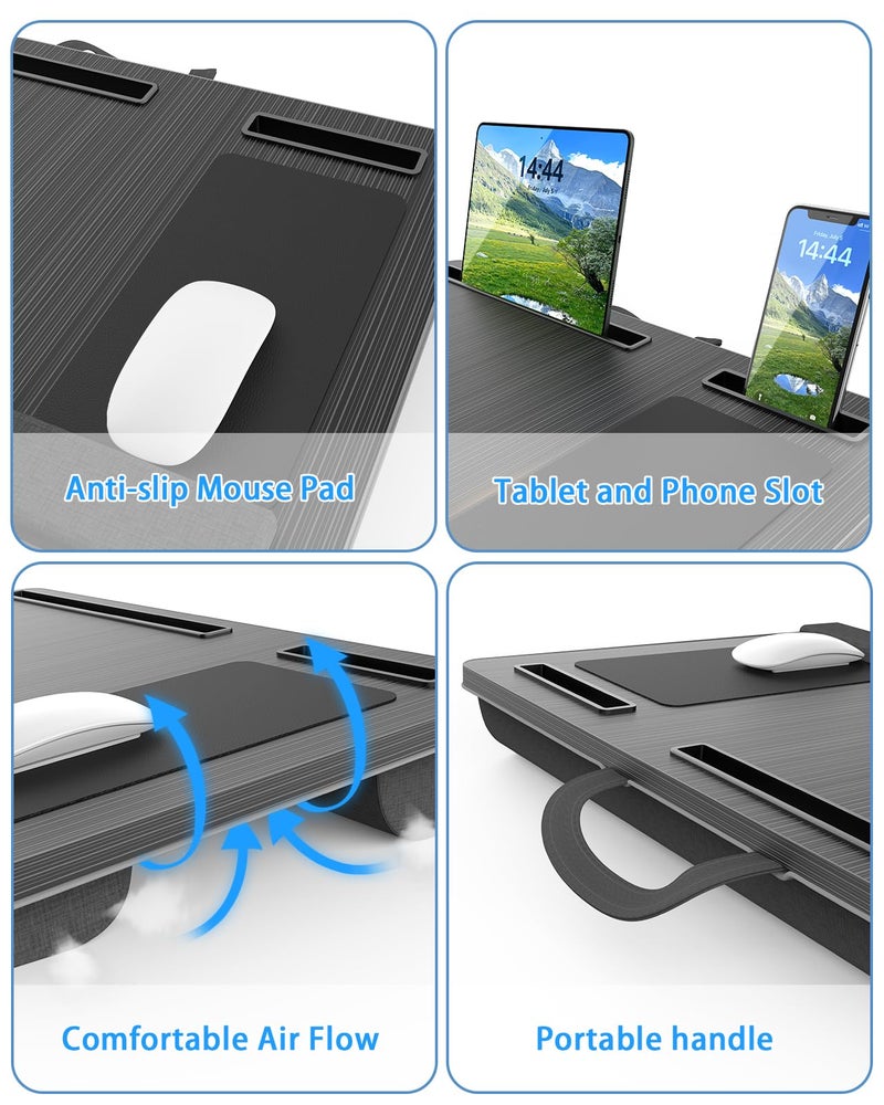 HETTHI Laptop Lap Desk, Portable Large Laptop Desk for Bed, Up to 17 Inch Lap Pad Tray with Wrist Rest, Mouse Pad, Tablet Phone Slot, Portable Handle, Cushion (Black) - Image 4