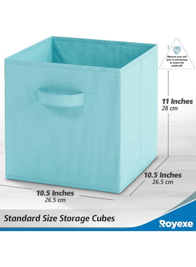 Royexe Set of 8 Foldable Fabric Storage Cube Bins | Collapsible Cloth Organizer Baskets Containers | Folding Nursery Closet Drawer | Features Dual Handles | Beautiful Colors Available (Blue) - Image 4