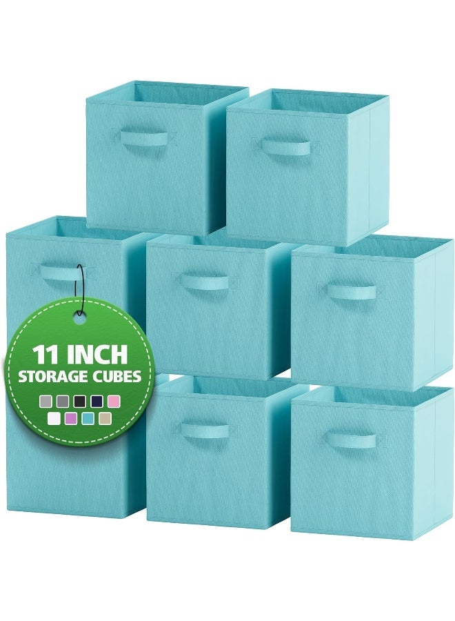 Royexe Set of 8 Foldable Fabric Storage Cube Bins | Collapsible Cloth Organizer Baskets Containers | Folding Nursery Closet Drawer | Features Dual Handles | Beautiful Colors Available (Blue) - Image 2