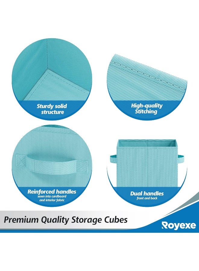 Royexe Set of 8 Foldable Fabric Storage Cube Bins | Collapsible Cloth Organizer Baskets Containers | Folding Nursery Closet Drawer | Features Dual Handles | Beautiful Colors Available (Blue) - Image 5
