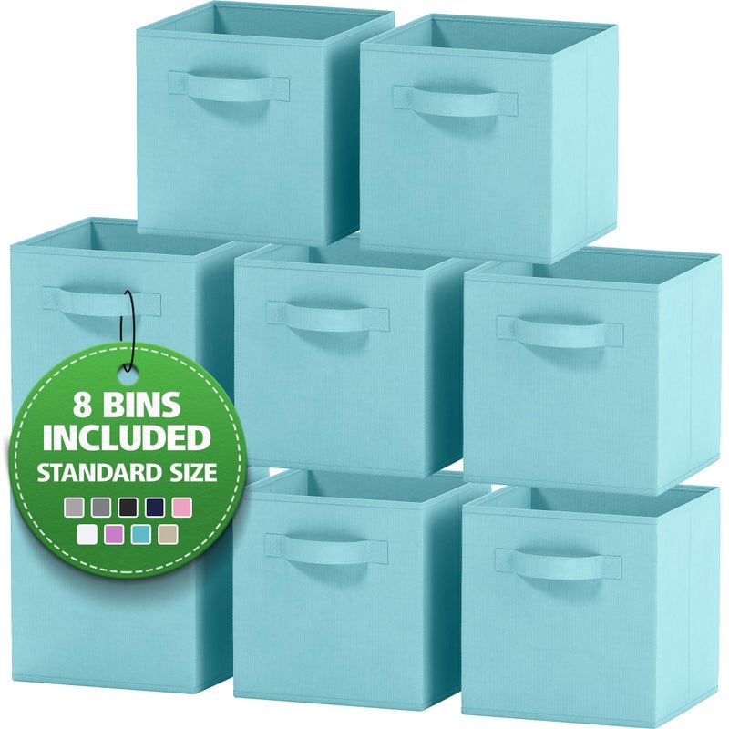 Royexe Set of 8 Foldable Fabric Storage Cube Bins | Collapsible Cloth Organizer Baskets Containers | Folding Nursery Closet Drawer | Features Dual Handles | Beautiful Colors Available (Blue) - Image 1