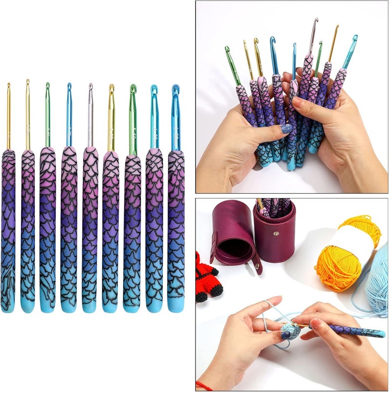 كلاراكو مجموعة إبر كروشيه، 9/12 قطعة من إبر الكروشيه المصنوعة من الألومنيوم متعددة الألوان، إبر كروشيه، إبر حياكة لأعمال الخيوط، 2.25 6.5/8 مم 2.25 6.5 مم حورية البحر - Image 2