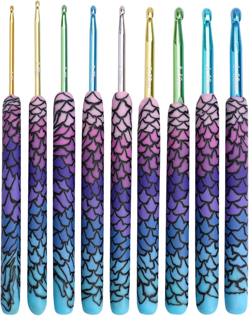 كلاراكو مجموعة إبر كروشيه، 9/12 قطعة من إبر الكروشيه المصنوعة من الألومنيوم متعددة الألوان، إبر كروشيه، إبر حياكة لأعمال الخيوط، 2.25 6.5/8 مم 2.25 6.5 مم حورية البحر - Image 1