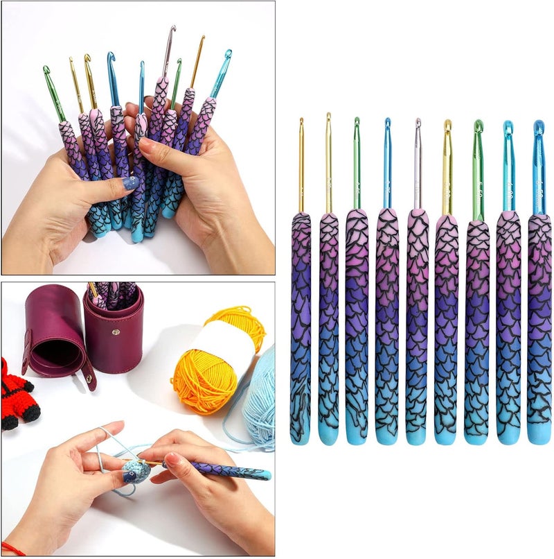 كلاراكو مجموعة إبر كروشيه، 9/12 قطعة من إبر الكروشيه المصنوعة من الألومنيوم متعددة الألوان، إبر كروشيه، إبر حياكة لأعمال الخيوط، 2.25 6.5/8 مم 2.25 6.5 مم حورية البحر - Image 3