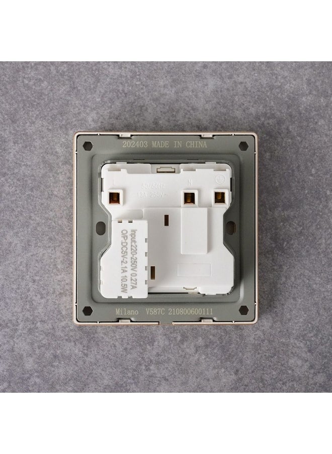 DANUBE HOME Milano Aura 13A Universal Socket With Neon & Usb Type A+C - Gold Finish Durable Fire Retardant Pc/Silver Point Red Copper Electrical Switches & Sockets Home Electronic Accessories - 17.2X9X4Cm  - Image 2