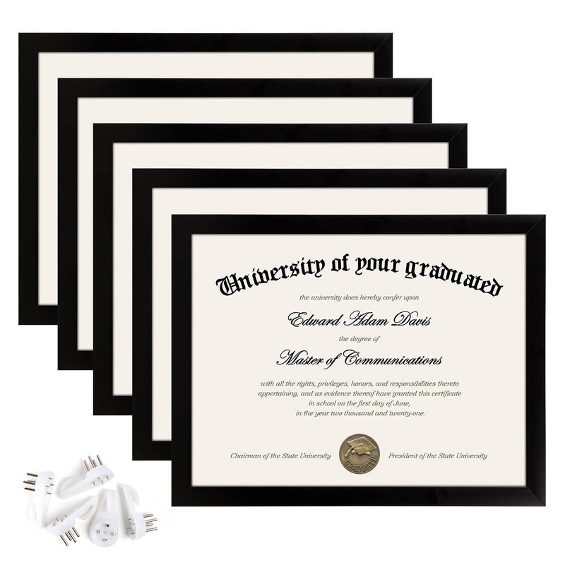 upsimples upsimples 8.5x11 Picture Frame Certificate Document Frame with High Definition Glass 5 Pack Diploma Frames for Wall and Tabletop Black - Image 1