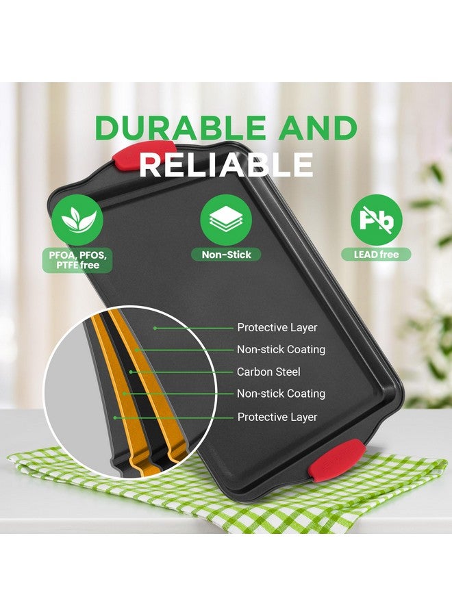 NutriChef 3-Piece Nonstick Kitchen Oven Baking Pans - Premium & Stylish Non-Stick Steel, Commercial Grade Restaurant Quality Metal Bakeware with Red Silicone Handles - Easy to Clean, NCSBS3S - Image 3