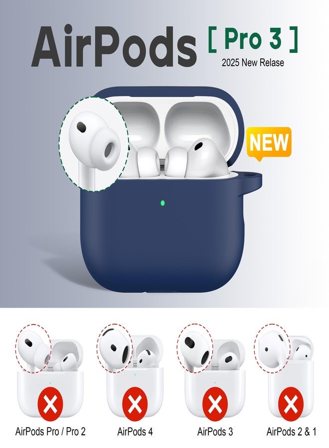 R-fun for AirPods Pro 3 Case (2025), Soft Silicone Protective Case Cover Compatible with Apple AirPods Pro 3rd Generation (USB-C Cable) for Women Men with Cleaning Kit and Keychain, Midnight Blue - Image 2