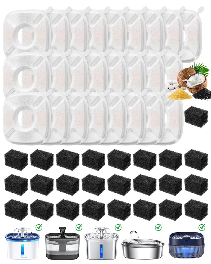 Beckacher 50 Pcs Cat Water Fountain Filters for Veken 95oz/2.8L, 67oz, 85oz, 135oz Dog Water Fountain Automatic Pet Fountain Dog Water Dispenser 25Pcs Pet Fountain Filter Replacement & 25Pcs Pre-Filter Sponges - Image 1