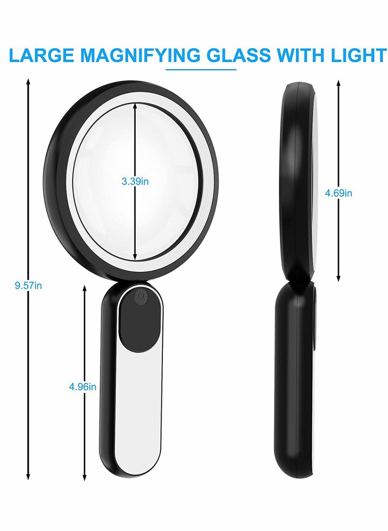 Generic - Magnifying Glass, 10X Lighted Magnifying Glass, Handheld Illuminated Magnifier Reading Magnifying Glass, for Seniors, Exploring 21 LED Light (Black) - Image 1