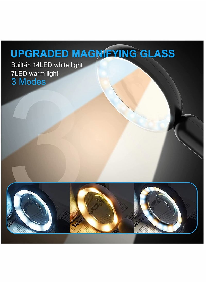 Generic - Magnifying Glass, 10X Lighted Magnifying Glass, Handheld Illuminated Magnifier Reading Magnifying Glass, for Seniors, Exploring 21 LED Light (Black) - Image 1