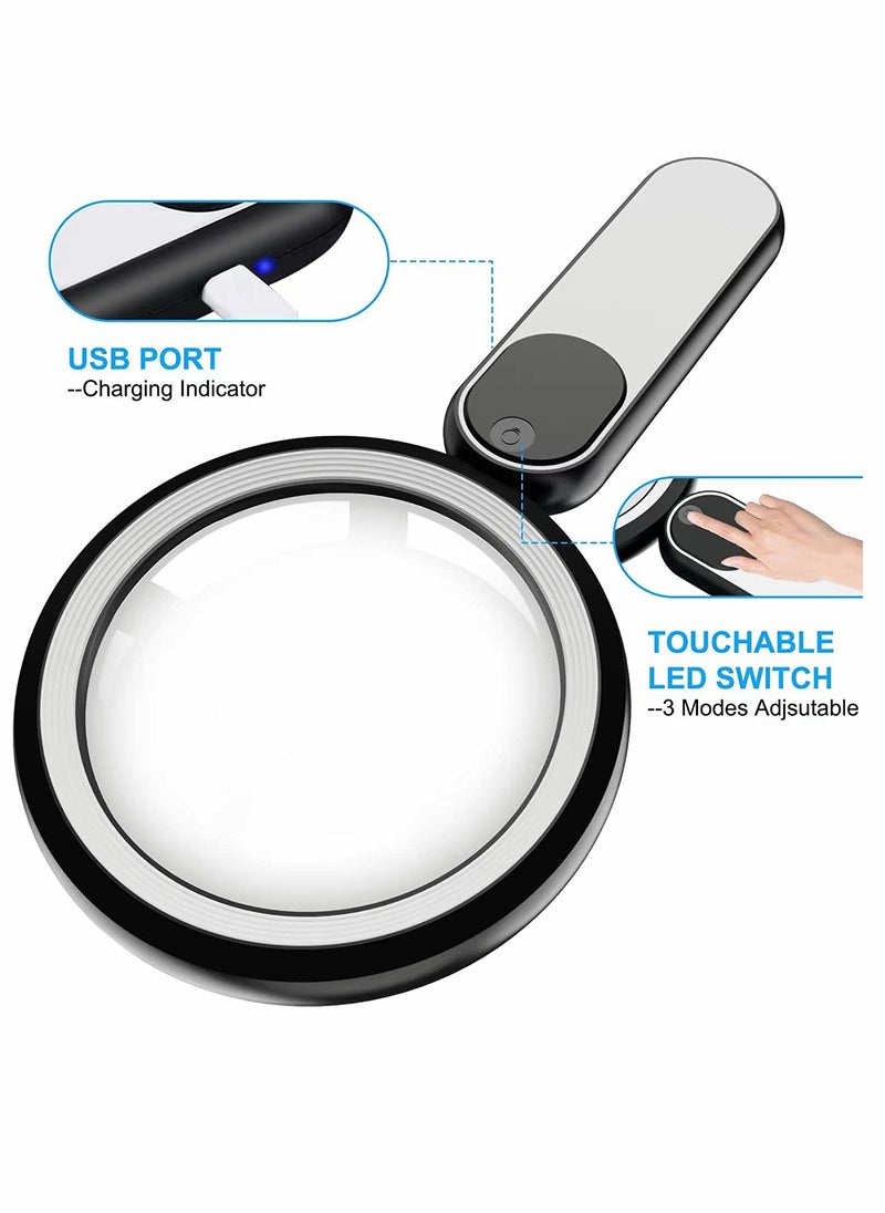 Generic - Magnifying Glass, 10X Lighted Magnifying Glass, Handheld Illuminated Magnifier Reading Magnifying Glass, for Seniors, Exploring 21 LED Light (Black) - Image 1