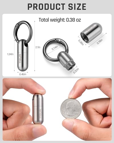 TISUR Micro Keychain Pill Holder, Titanium Pill Case Waterproof Pill Container, Portable Tiny Pill Organizer for Travel Purse Pocket - Image 2