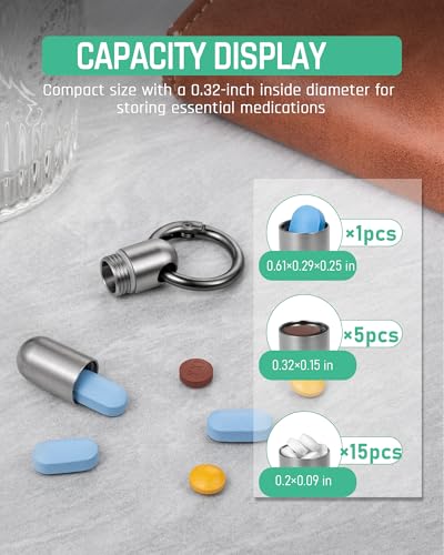 TISUR Micro Keychain Pill Holder, Titanium Pill Case Waterproof Pill Container, Portable Tiny Pill Organizer for Travel Purse Pocket - Image 3