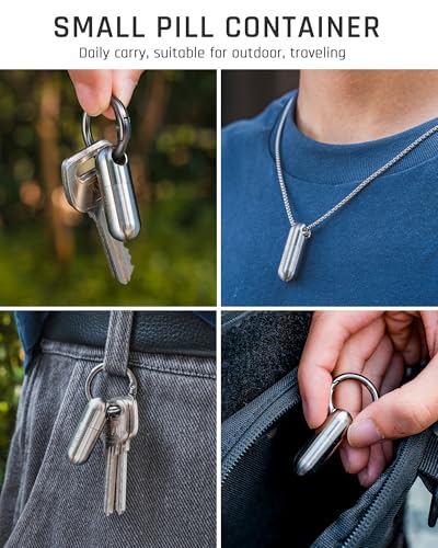 TISUR Micro Keychain Pill Holder, Titanium Pill Case Waterproof Pill Container, Portable Tiny Pill Organizer for Travel Purse Pocket - Image 5