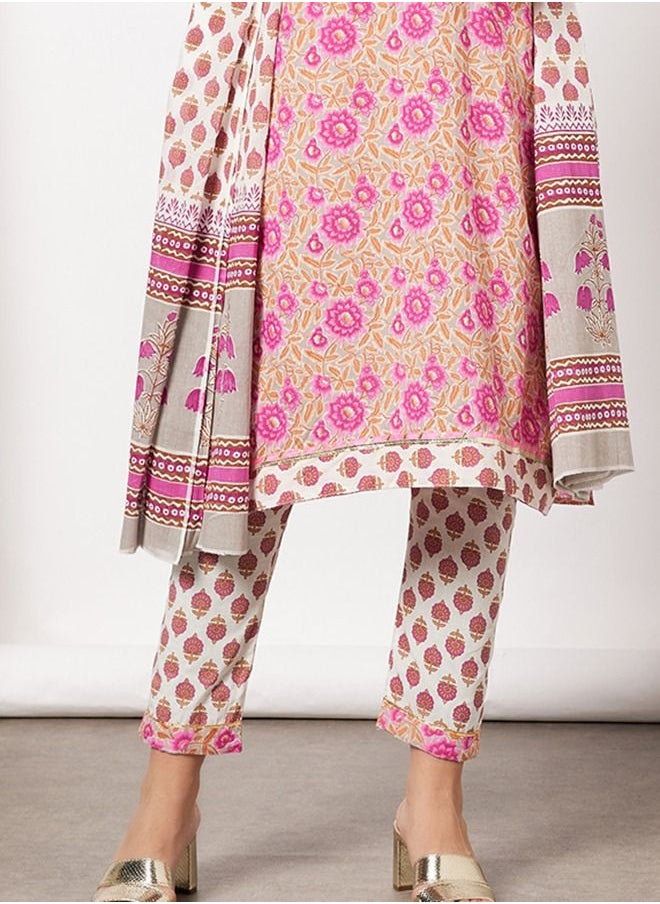 HANA & SARA - Print Short Kurta With Pants And Dupatta - Image 1