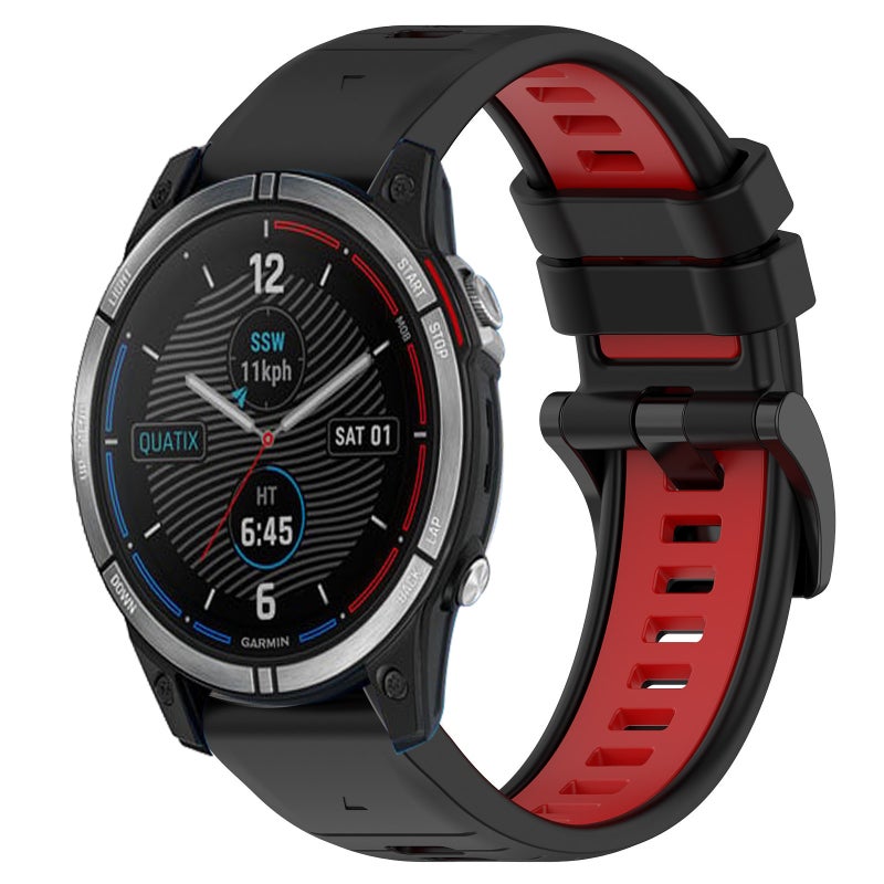 S-TOP For Garmin Quatix 7 Sports Two-Color 22mm Silicone Watch Band(Black+Red) - Image 1
