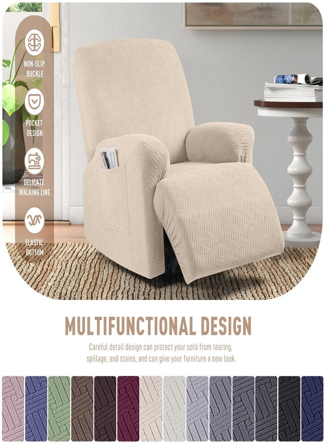 KinCam Recliner Covers, Stretch Reclining Chair Covers, Recliner Sofa Slipcovers Stripe Jacquard Recliner Couch Covers Furniture Protector Covers (1 Seater, Vanilla) - Image 4