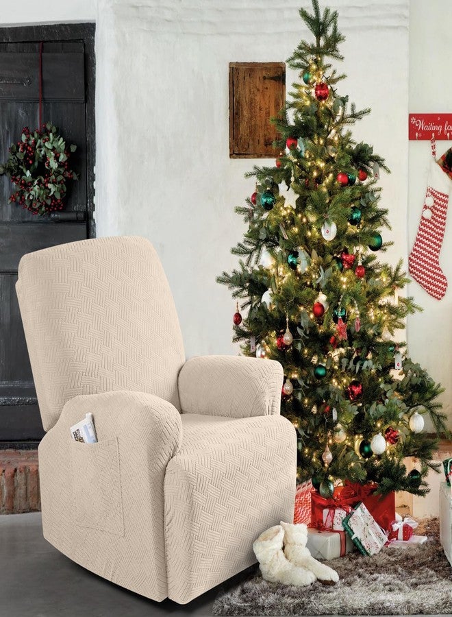 KinCam Recliner Covers, Stretch Reclining Chair Covers, Recliner Sofa Slipcovers Stripe Jacquard Recliner Couch Covers Furniture Protector Covers (1 Seater, Vanilla) - Image 2