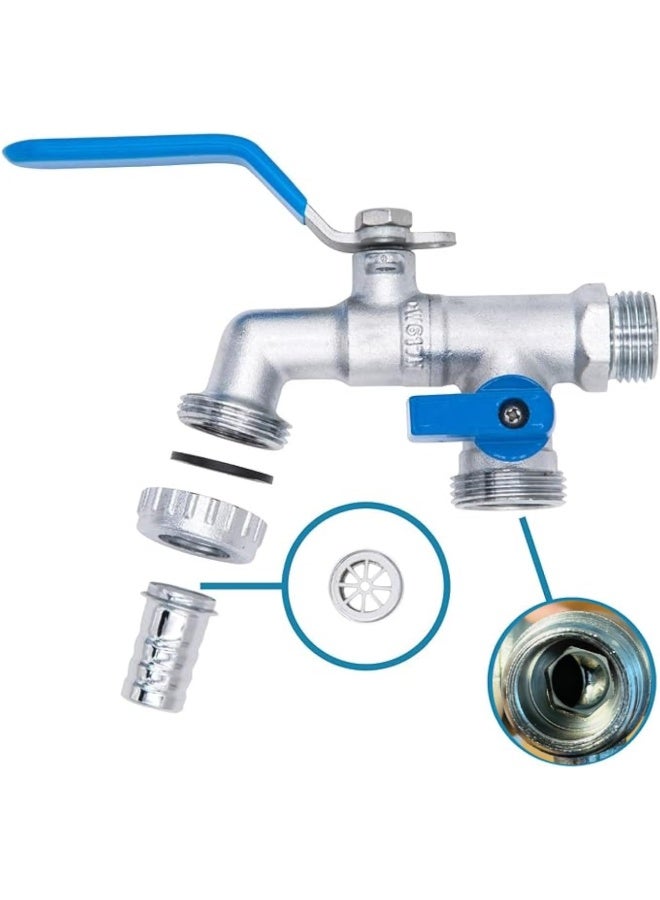 Biella 1/2" Double Valve Outlet Bsp Thread Anti-Rust Brass Water Tank Hose Tape Connector Garden Faucet For Home Washing Machine - Image 2