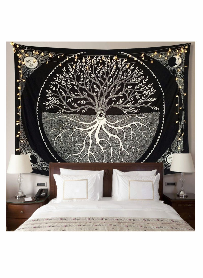 Captaintech Black and White Tapestry for Bedroom, Tree of Life Sun Moon Tapestry Wall Hanging Bohemian Tapestry Upholstery Cloth Background Cloth Hanging130*150CM - Image 1