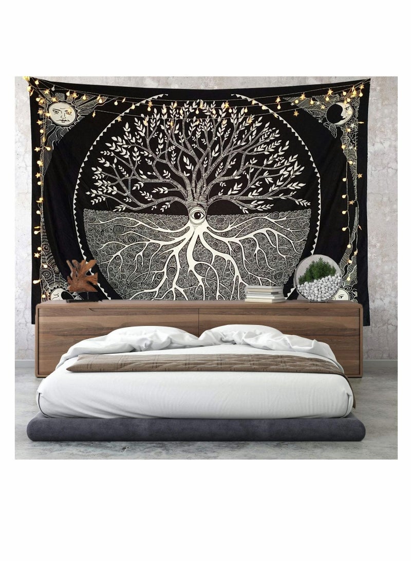 Captaintech Black and White Tapestry for Bedroom, Tree of Life Sun Moon Tapestry Wall Hanging Bohemian Tapestry Upholstery Cloth Background Cloth Hanging130*150CM - Image 4