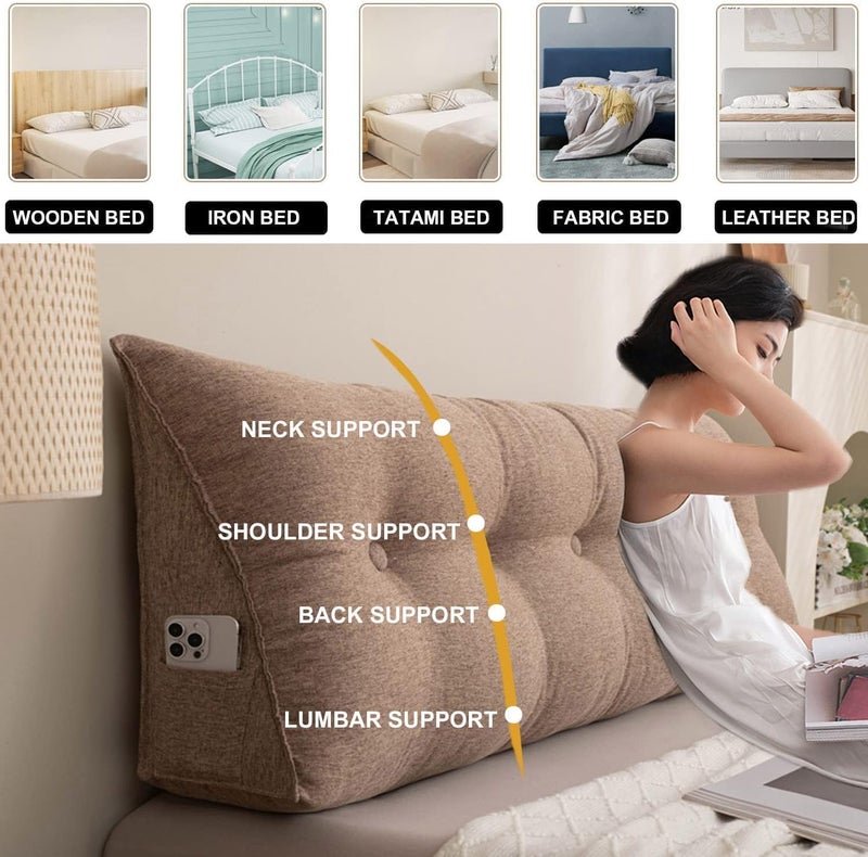 aeTHEric Triangular Headboard Pillow/Wedge Pillow/Backrest Reading Bolster/Triangular Pillow Sofa Back Soft Pack Bed Large Protection Waist (200cm x 20cm x 50cm) - Image 2