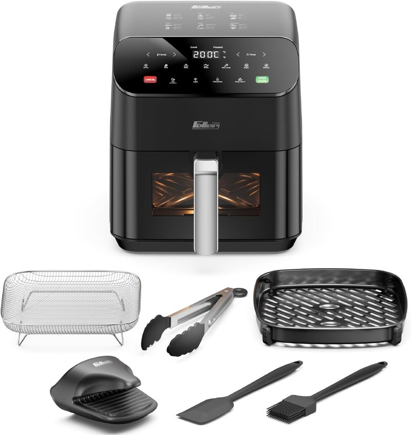 Feller Germany Air Fryer 1600 W, Large 5.5L Cap., Xcyclone-Tech, 4x Non-Stick Ceramic Coating,10 Cooking Functions, Cool-Touch+Interior Lightning, AFR550, 2Y Guarantee-KSA Version (Black) - Image 1