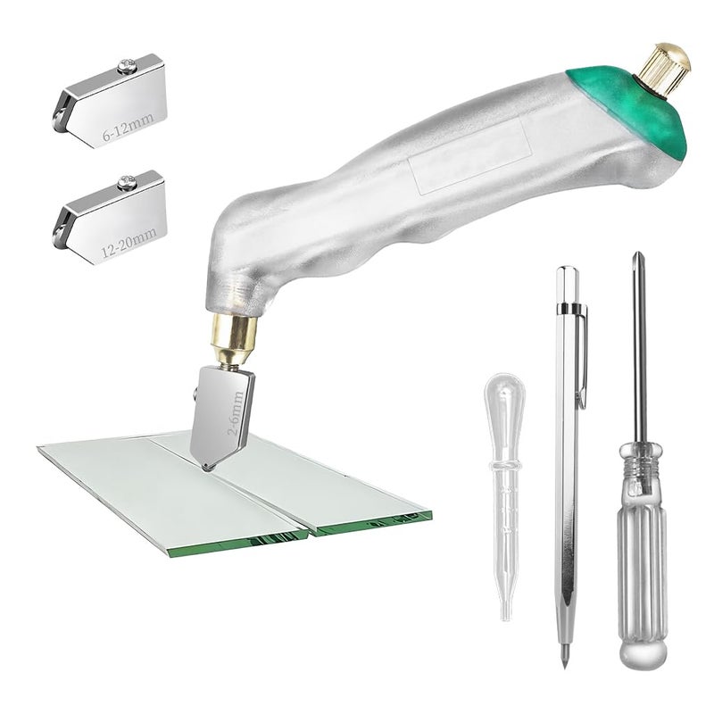 Serplex ® 6 قطع قاطع زجاج بمقبض مسدس (2 مم - 20 مم)، أداة قطع زجاج بتصميم مريح من كربيد التنجستن مع خزان زيت مدمج لقطع زجاج البلاط والمرآة والموزاييك والنوافذ - متعدد الألوان - Image 1